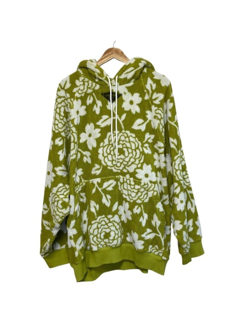 Prada Flower Print Jacquard Terry Cloth Pullover Hoodie Green M